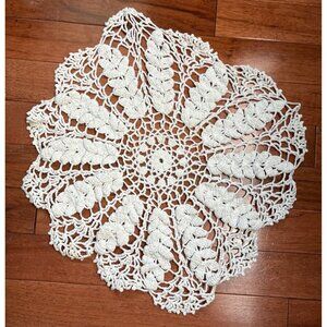 Crocheted Lace 16" Round Cream Doily Handwoven Floral Design Tabletop Decor